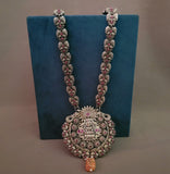 TRIBAL SILVER PLATED TEMPLE NECKLACE WITH EARRINGS