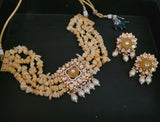 KUNDAN CHOKER WITH SEMI PRECIOUS STONE STRINGS AND EARRINGS
