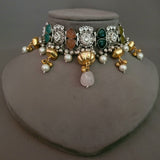EXCLUSIVE SILVER PLATED SEMI PRECIOUS STONE CHOKER