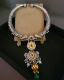 EXCLUSIVE DESIGNER TRIBAL SILVER PLATED KUNDAN HASLI CHOKER