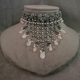 TRIBAL SILVER PLATED EXCLUSIVE CHOKER WITH EARRINGS