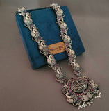 TRIBAL SILVER PLATED DUAL SIDE TEMPLE NECKLACE WITH EARRINGS
