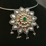 EXCLUSIVE FUSION SILVER PLATED CHOKER WITH PAACHI KUNDAN WORK AND EARRINGS