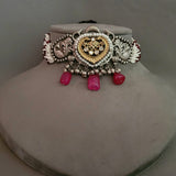 EXCLUSIVE TRIBAL SILVER PLATED CHOKER WITH EARRINGS