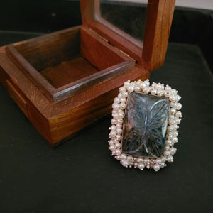 EXCLUSIVE REAL LABRADORITE STONE AND PEARL TRIBAL RING