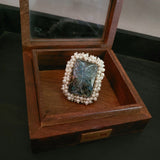 EXCLUSIVE REAL LABRADORITE STONE AND PEARL TRIBAL RING