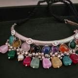 EXCLUSIVE REAL SILVER PLATED AND SEMI PRECIOUS STONES CHOKER