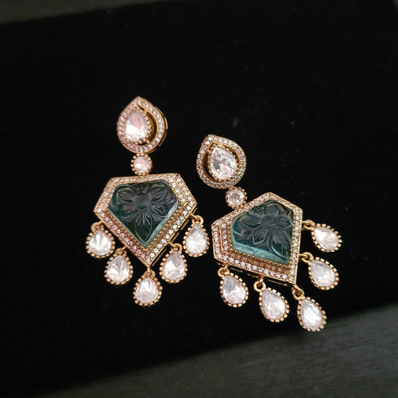 CARVED STONE AND KUNDAN EARRINGS