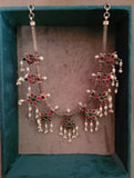 REAL 92.5 SILVER EXCLUSIVE NECKPIECE WITH REAL KEMP STONE AND PEARL HANGINGS
