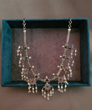 REAL 92.5 SILVER EXCLUSIVE NECKPIECE WITH REAL KEMP STONE AND PEARL HANGINGS