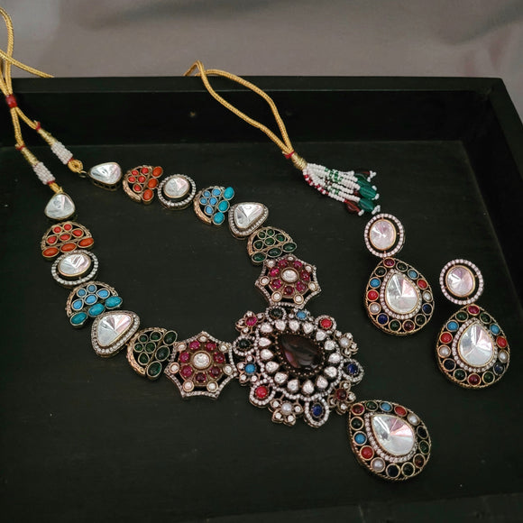 EXCLUSIVE MULTI COLOR STATEMENT NECKPIECE WITH EARRINGS