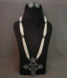 TRIBAL REAL SILVER PLATED NECKLACE WITH EARRINGS IN ANTIQUE FINISH