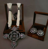 TRIBAL REAL SILVER PLATED NECKLACE WITH EARRINGS IN ANTIQUE FINISH