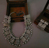 TRIBAL REAL SILVER PLATED NECKLACE WITH EARRINGS IN ANTIQUE FINISH