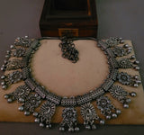 TRIBAL REAL SILVER PLATED NECKLACE WITH EARRINGS IN ANTIQUE FINISH