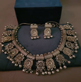 TRIBAL REAL SILVER PLATED NECKLACE WITH EARRINGS IN ANTIQUE FINISH