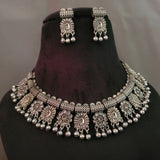 TRIBAL REAL SILVER PLATED NECKLACE WITH EARRINGS IN ANTIQUE FINISH