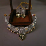 TRIBAL SILVER PLATED EXCLUSIVE NECKPIECE WITH EARRINGS