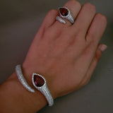 DESIGNER FINEST QUALITY STAINLESS STEEL CZ STONE OPENABLE BANGLE AND RING SET