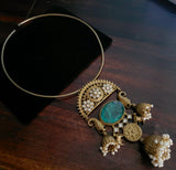 DESIGNER ANTIQUE GOLD PLATED DOUBLET STONE NECKPIECE WITH EARRINGS