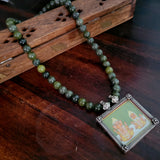 HANDPAINTED NECKLACE WITH REAL SEMI PRECIOUS STONE STRING