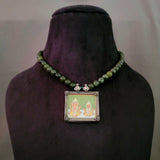 HANDPAINTED NECKLACE WITH REAL SEMI PRECIOUS STONE STRING