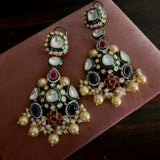 DESIGNER UNCUT POLI KUNDAN MULTICOLOR EARRINGS