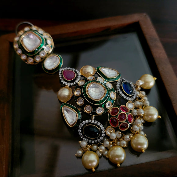 DESIGNER UNCUT POLI KUNDAN MULTICOLOR EARRINGS