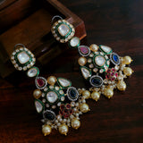 DESIGNER UNCUT POLI KUNDAN MULTICOLOR EARRINGS