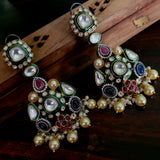 DESIGNER UNCUT POLI KUNDAN MULTICOLOR EARRINGS