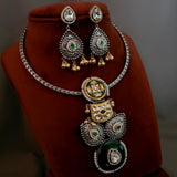 TRIBAL SILVER PLATED FUSION HASLI NECKPIECE WITH EARRINGS