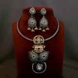 TRIBAL SILVER PLATED FUSION HASLI NECKPIECE WITH EARRINGS