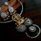 TRIBAL SILVER PLATED FUSION HASLI NECKPIECE WITH EARRINGS