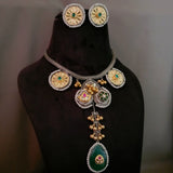 TRIBAL SILVER PLATED FUSION HASLI NECKPIECE WITH EARRINGS