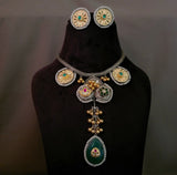 TRIBAL SILVER PLATED FUSION HASLI NECKPIECE WITH EARRINGS