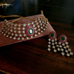 UNCUT POLKI KUNDAN JADAU CHOKER WITH EARRINGS