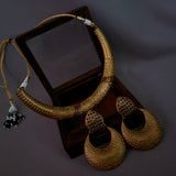 DESIGNER CHOKER WITH EARRINGS IN ANTIQUE GOLD FINISH