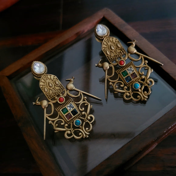 EXCLUSIVE BIRD ANTIQUE GOLD EARRINGS