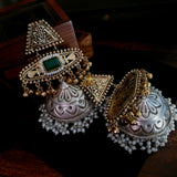 STATEMENT TRIBAL SILVER PLATED DUAL TONE JHUMKAAS