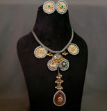 TRIBAL SILVER PLATED DESIGNER NECKLACE WITH EARRINGS