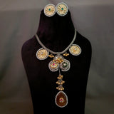 TRIBAL SILVER PLATED DESIGNER NECKLACE WITH EARRINGS