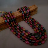 MULTI COLOR FIVE LAYER SEMI PRECIOUS STONE STRING