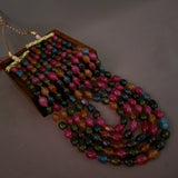 MULTI COLOR FIVE LAYER SEMI PRECIOUS STONE STRING