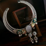 DESIGNER TRIBAL SILVER PLATED CHOKER WITH EARRINGS