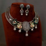 DESIGNER TRIBAL SILVER PLATED CHOKER WITH EARRINGS