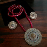 TRIBAL SILVER PLATED NECKPIECE WITH EARRINGS