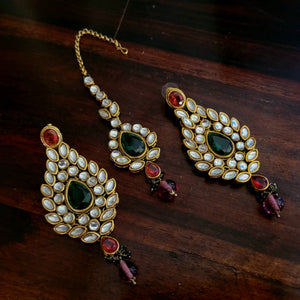 REAL KUNDAN EARRINGS AND MAANGTIKKA SET