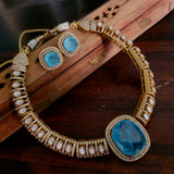 DESIGNER DOUBLET STONE CHOKER WITH EARRINGS