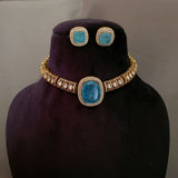 DESIGNER DOUBLET STONE CHOKER WITH EARRINGS