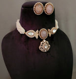 DESIGNER DOUBLET STONE CHOKER WITH EARRINGS